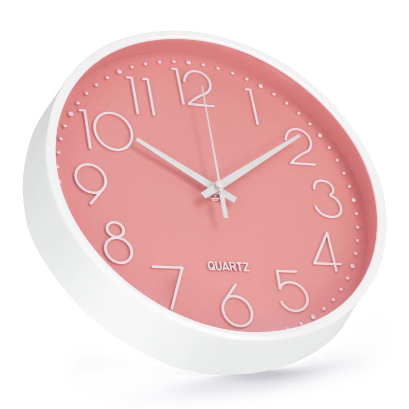 bakbrand Wall Clock 10 Inch Non-Ticking Silent Modern Simple Style Round Decor Clock Peach Pink Stereoscopic Dial Quartz Wall Clocks for Home/Office/School/Living Room/Bedroom/Kitchen - Image 2