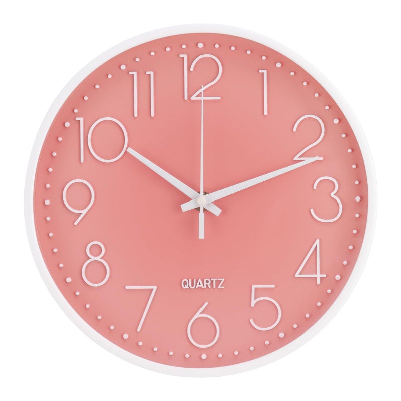 bakbrand Wall Clock 10 Inch Non-Ticking Silent Modern Simple Style Round Decor Clock Peach Pink Stereoscopic Dial Quartz Wall Clocks for Home/Office/School/Living Room/Bedroom/Kitchen - Image 1