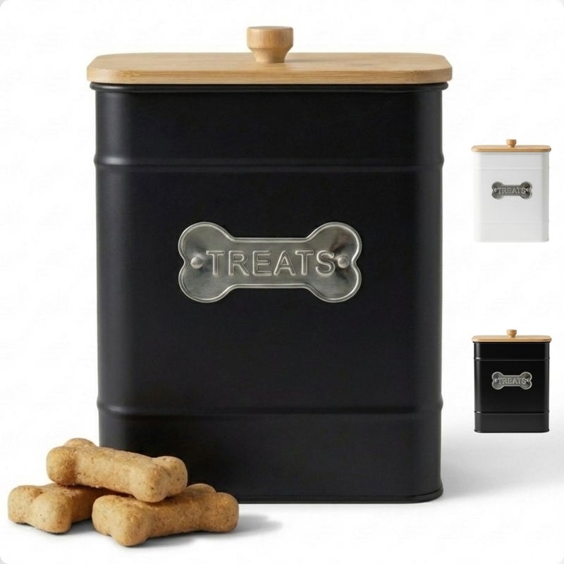 HB Design Co. Dog Treat Container Airtight - 6 Inch Wide x 8 Inch Tall Iron Dog Treat Jar for Kitchen Counter with Airtight Bamboo Lid - 12 Cup Capacity Pet Treat Container - Doggie Cookie Jar - Big Treats Canister - Image 1