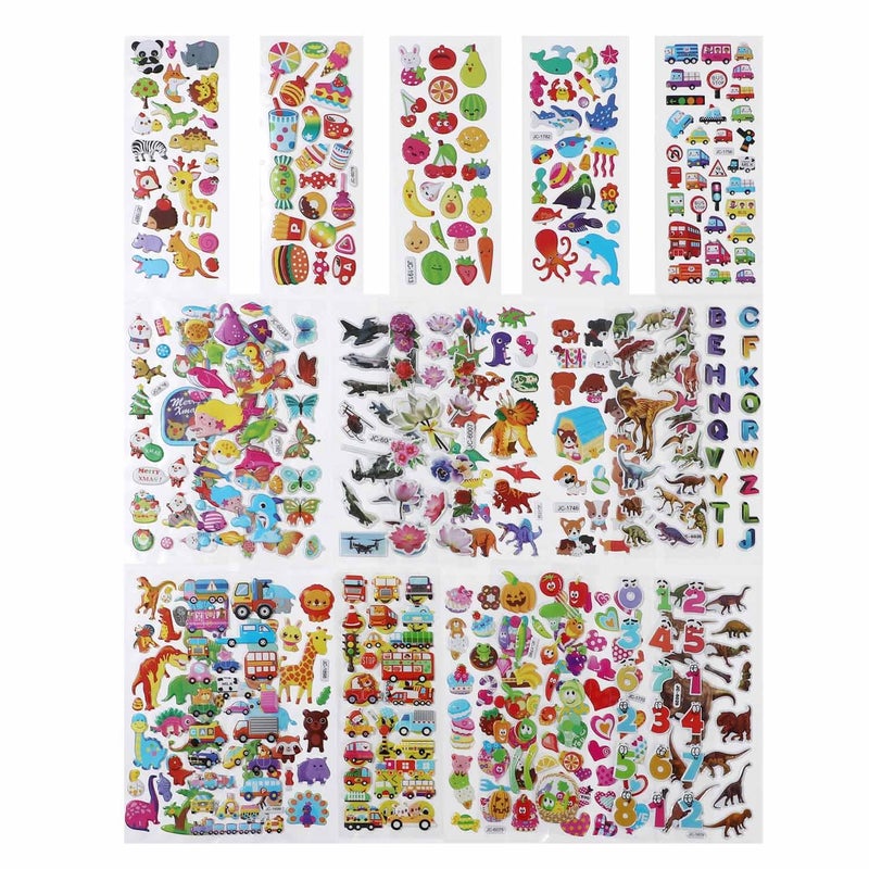 FNGEEN 24 Sheets 3D Puffy Stickers for Kids Toddlers Bulk Small Children Party Bag Sticker Variety Pack for Preschool Teacher Boy Girl Rewards Crafts Scrapbooking Gifts Dinosaur Animal Car Flower Heart - Image 2