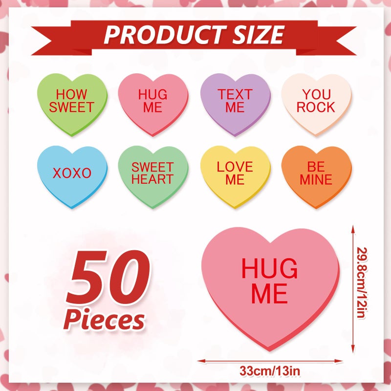 Whaline 50 Pack Valentine's Day Paper Placemats Conversation Heart Disposable Table Mat Colorful Heart Shape Decorative Paper Mats for Tableware Decor, 13 x 12 Inch - Image 2