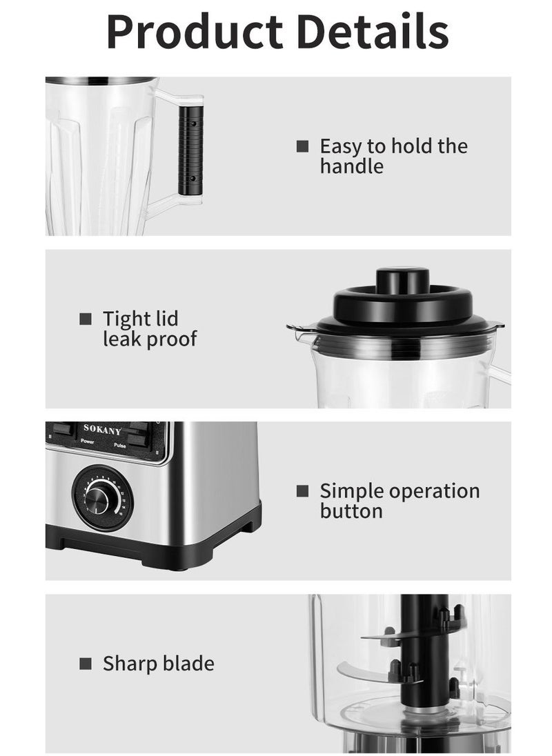 sokany - 3-in-1 15 Speeds Electric Juicer & Coffee Grinder & Meat Blender Chopper Set, 0.8L+2L+3L, SK-3333 Black - Image 1