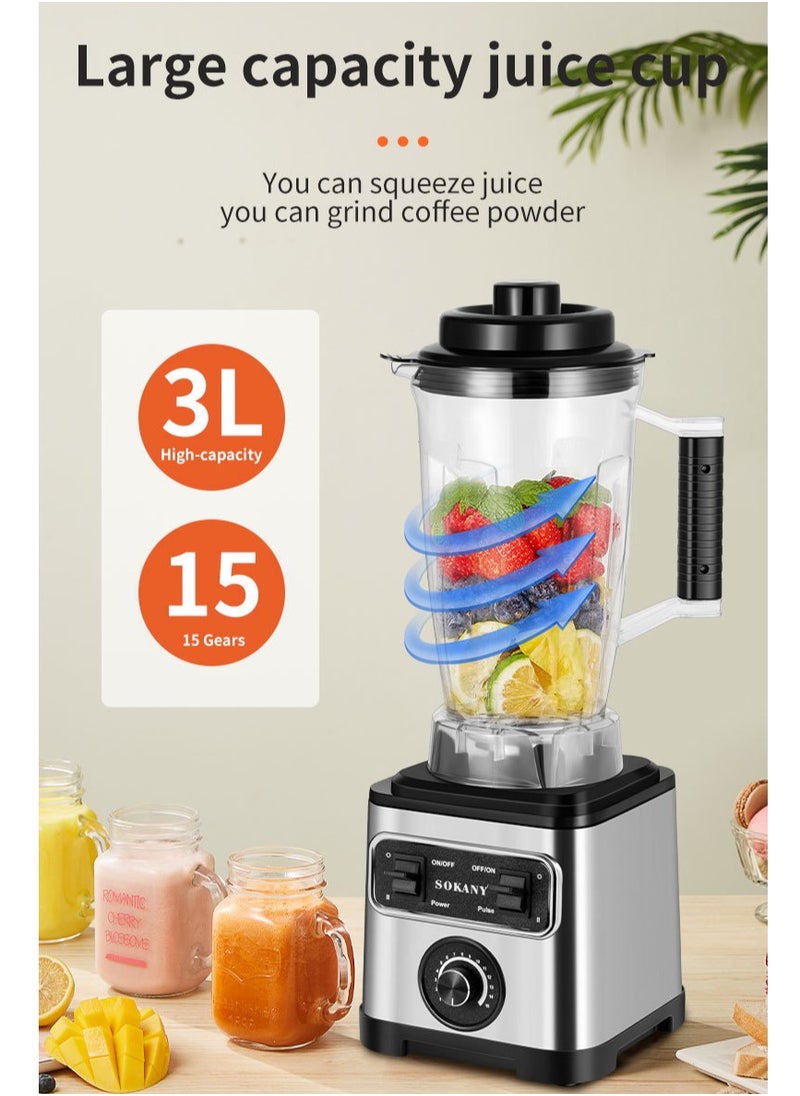 sokany 3-in-1 15 Speeds Electric Juicer & Coffee Grinder & Meat Blender Chopper Set, 0.8L+2L+3L, SK-3333 Black  - Image 2