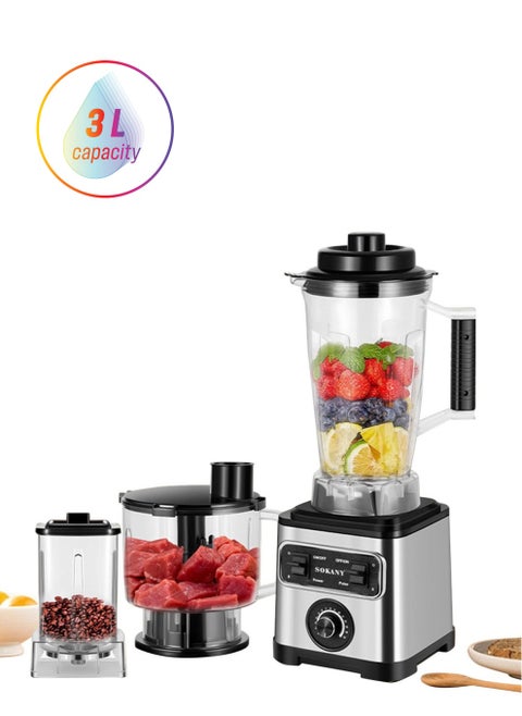 3-in-1 15 Speeds Electric Juicer & Coffee Grinder & Meat Blender Chopper Set, 0.8L+2L+3L, SK-3333 Black