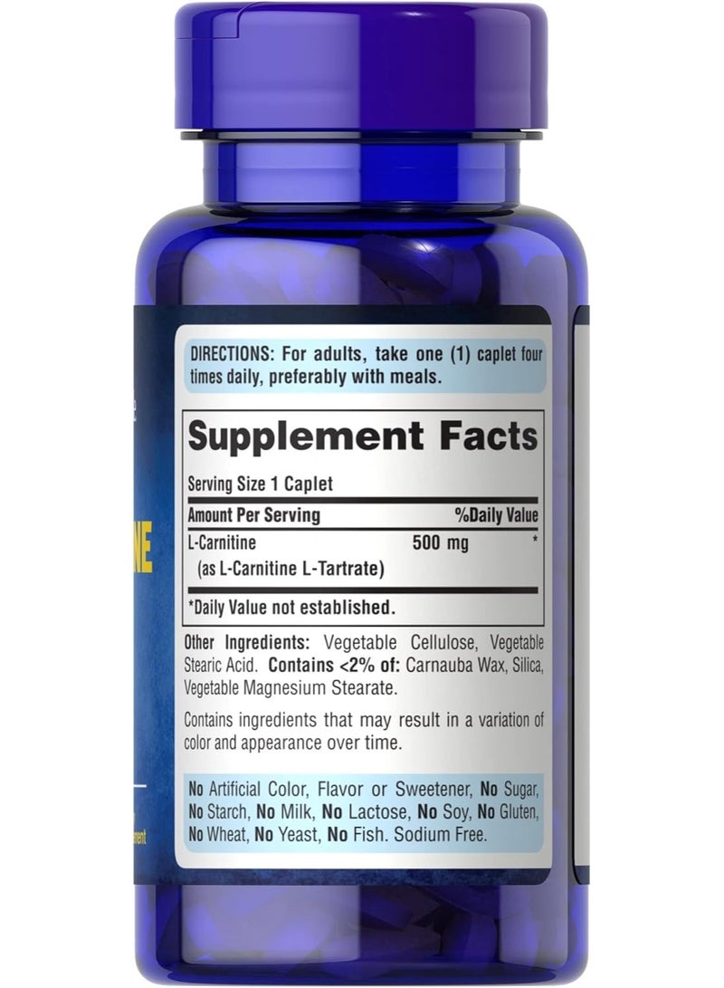 Puritan's Pride L-Carnitine 500 mg – 60 Caplets for Fat Metabolism & Energy Support - Image 3