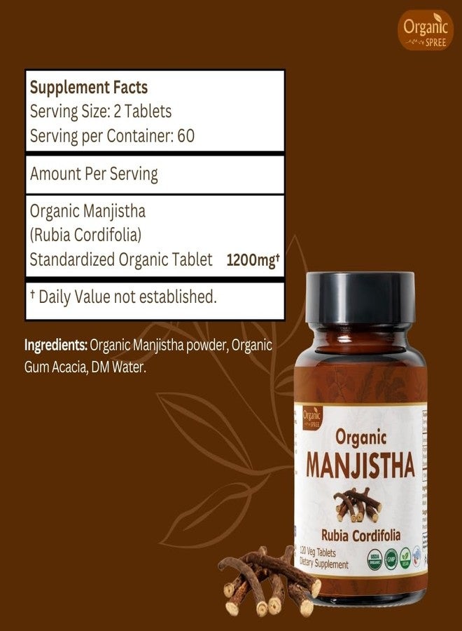 ORGANIC SPREE Manjistha 120 Tablets | Rubia Cordifolia (Manjistha) | USDA Organic Certified | Supports Lymphatic Health* | Dietary Supplement - 120tab - Image 3