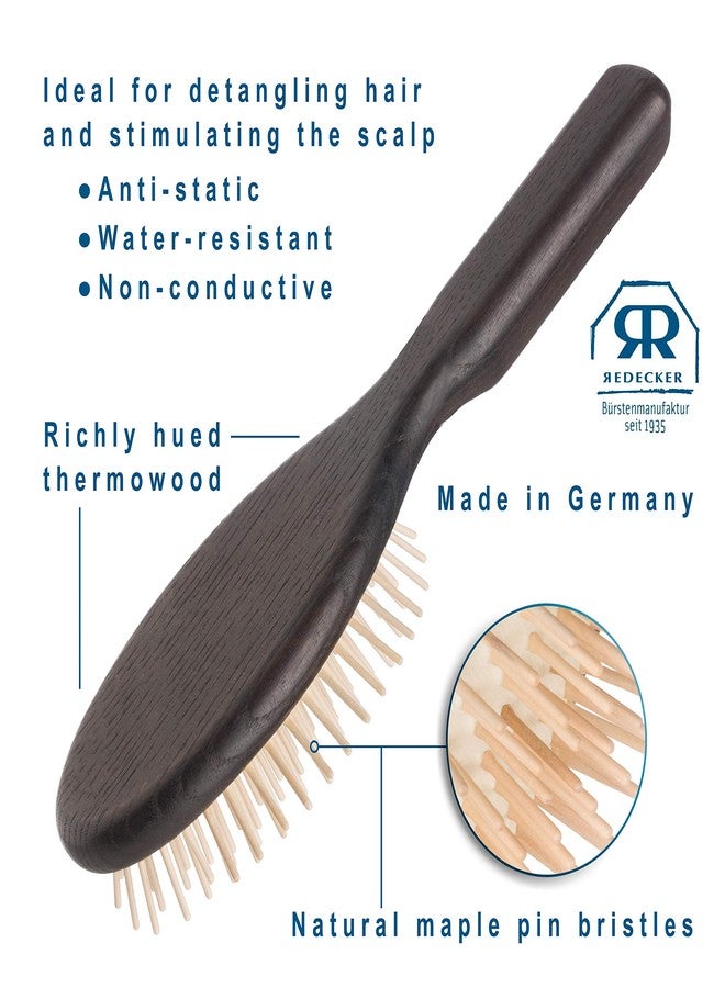 Redecker Maple Pin Oval Wooden Hairbrush with Oiled Thermowood Handle, 8-1/2-Inches - Image 4