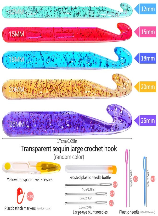 Qmnnma Large Crochet Hooks, 5 Large Crochet Set, 12mm-25mm Crochet Hooks, Huge Crochet Hooks, Colorful Transparent Crystal Large Crochet Hook for Crocheting Yarn, Chunky Yarn, DIY Crafts - Image 2
