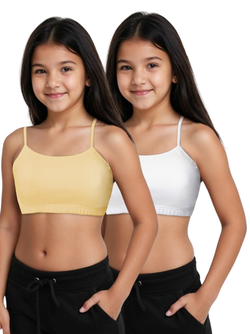 DChica Essentials Uniform Bras for Girls Cotton Non-Padded Full Coverage Seamless Everyday Non-Wired Gym Bra with Adjustable Thin Strap, Graphic Printed Training Bra for Teenager Kids (Pack of 2) - Image 1
