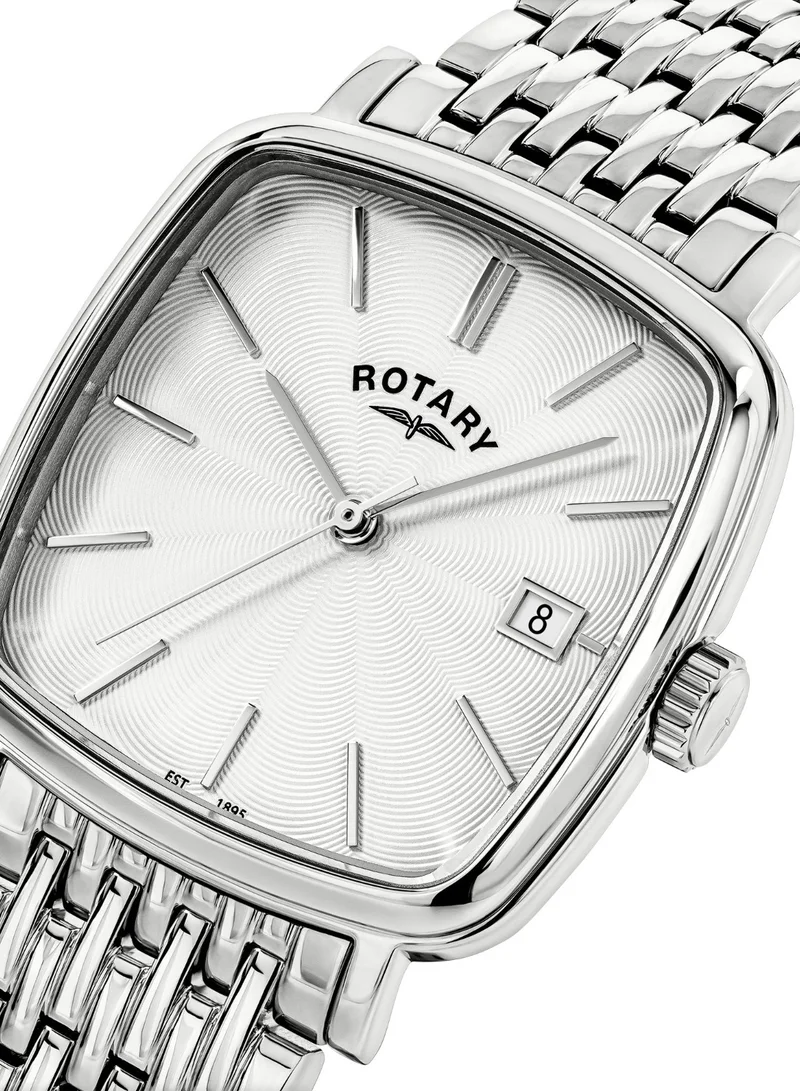 Rotary Men's Heritage Astoria Analogue Watch, 32 mm, White Dial, Stainless Steel Bracelet