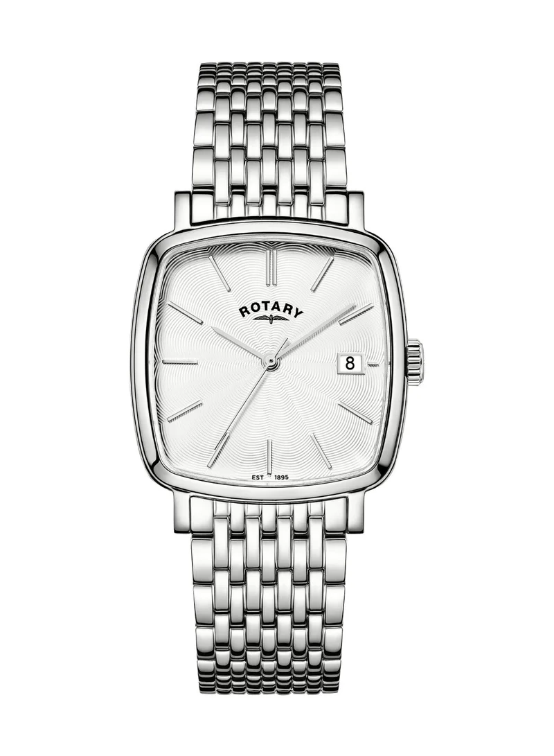 Rotary Men's Heritage Astoria Analogue Watch, 32 mm, White Dial, Stainless Steel Bracelet