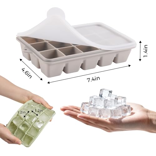 PET Hous Silicone Ice Cube Trays with Lid, Set of 4, Easy Release Ice Molds, Reusable and Stackable Ice Trays for Freezer for Cocktail, Whiskey, Baby Food, BPA Free (gray) - Image 4