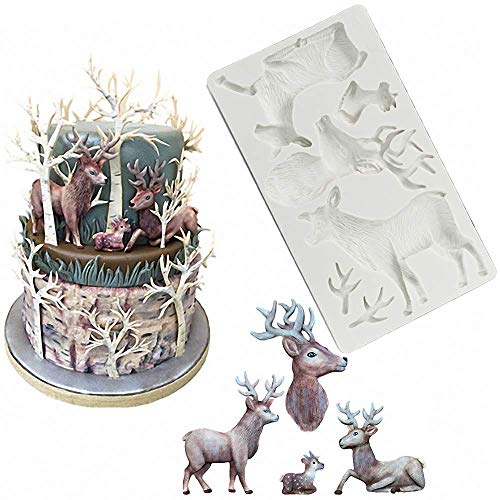Fewo Christmas Reindeer Cake Fondant Mold - Elk & Deer Silicone Sugar Craft Gum Paste Mold for Cupcake Decorating & Polymer Clay Resin - Image 1