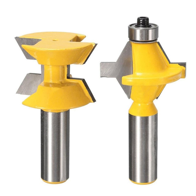 Yakamoz 2Pcs Matched 1/2" Shank Tongue and Groove Router Bit Set 120 Degree Woodworking Groove Chisel Cutter Tool - Image 1
