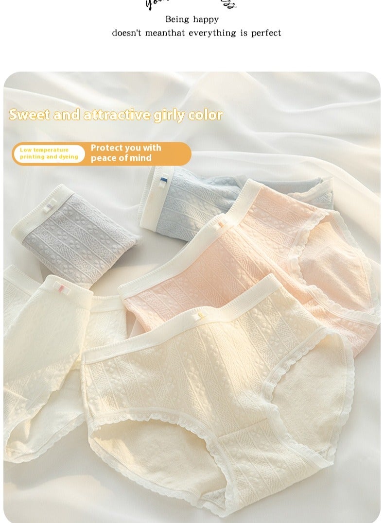 5Piece Breifs Set Womens Cotton Mid-rise Stretch Panties Underwear Ladies Stripe Panties Ladies Cotton Breathable Inner Leggings Women's Comfort Fit Briefs - Image 4