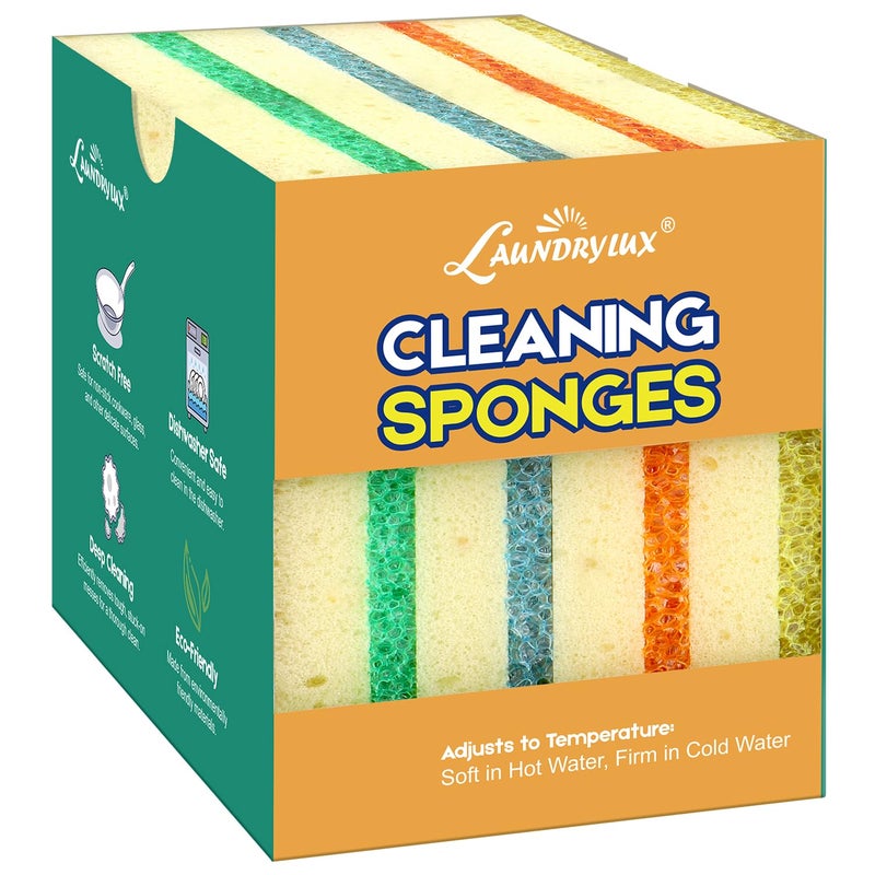 LAUNDRYLUX Scrub Sponge DualSided TemperatureResponsive Scrubber NonScratch Multipurpose Dish Sponges for Kitchens Bathrooms and Outdoor Use 4 Pack