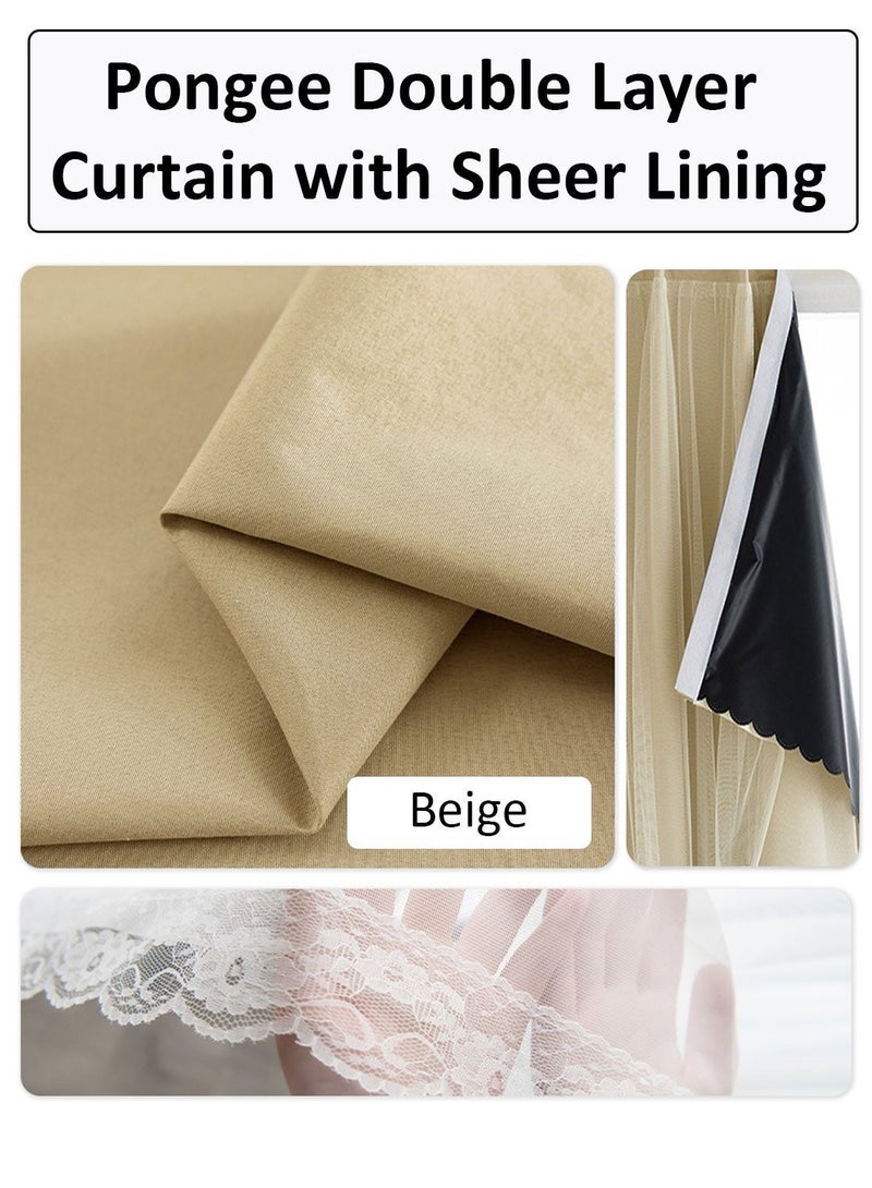 Velcro Curtains With Sheer, No Drill Curtain, 100% Blackout, 1 Panel, Fits Windows 75-100 cm Wide (Beige W150 × H200 cm) - Image 3