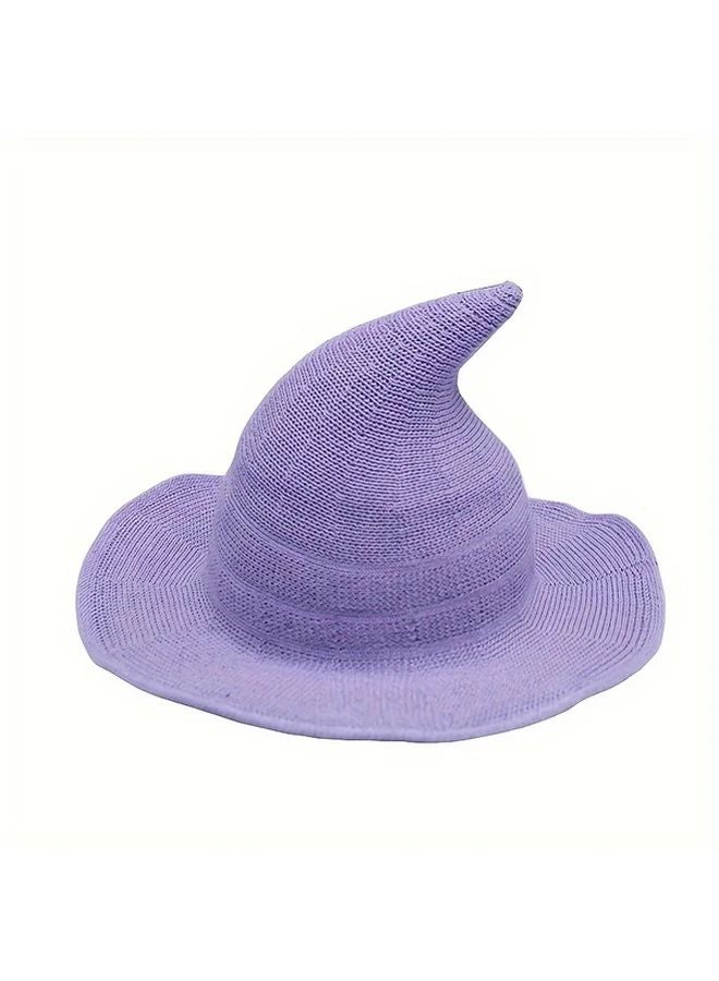 Purple Knitted Witch Hat For Halloween And Christmas Party Supplies - Image 1