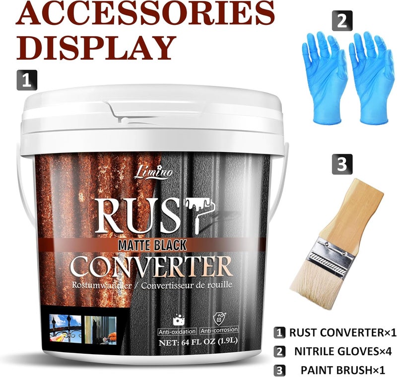 Limino Rust Converter for Metal - Black Metal Primer and Rust Remover, Reformer ＆ Encapsulator, Long-lasting Anti-Rust Effect, Inhibitor Paint for Cars and Various Surfaces - 64 fl. oz Diverse use resistant crafted quality - Image 2