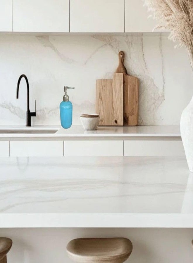 AMAZBIRD Soap Dispenser with Chrome Pump Refillable – Modern Bathroom & Kitchen Countertop Lotion and Hand Wash Bottle (SkyBlue) - Image 2