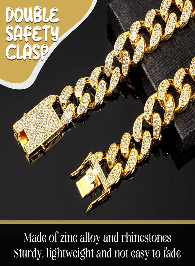 LEIFIDE Dog Chain Collar Gold 20 mm Wide Diamond Collar Large Dog Necklace Metal Pet Crystal Collar Jewelry Accessories for Medium Large Dogs(20 Inch) - Image 3