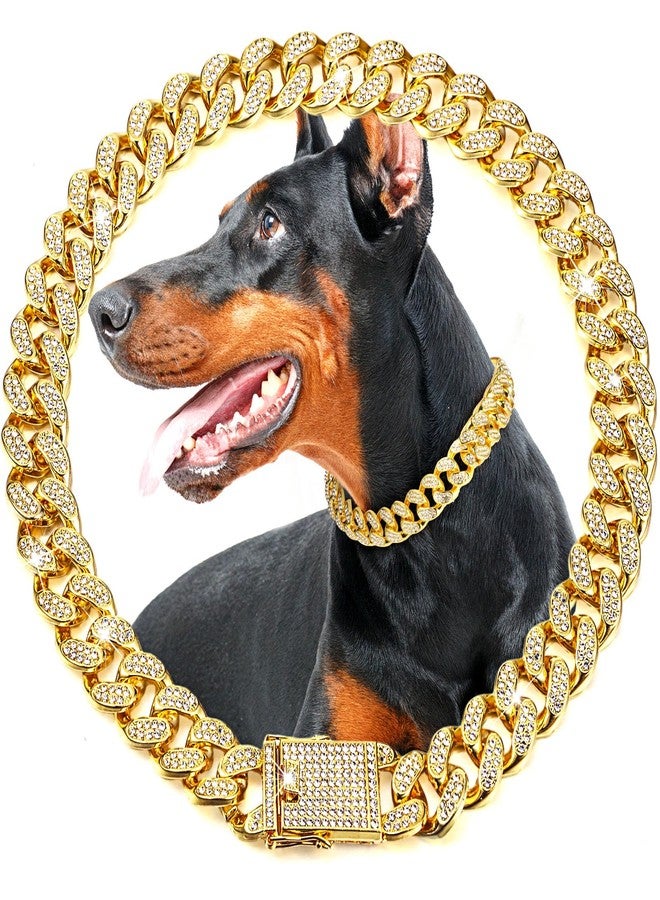 LEIFIDE Dog Chain Collar Gold 20 mm Wide Diamond Collar Large Dog Necklace Metal Pet Crystal Collar Jewelry Accessories for Medium Large Dogs(20 Inch) - Image 1