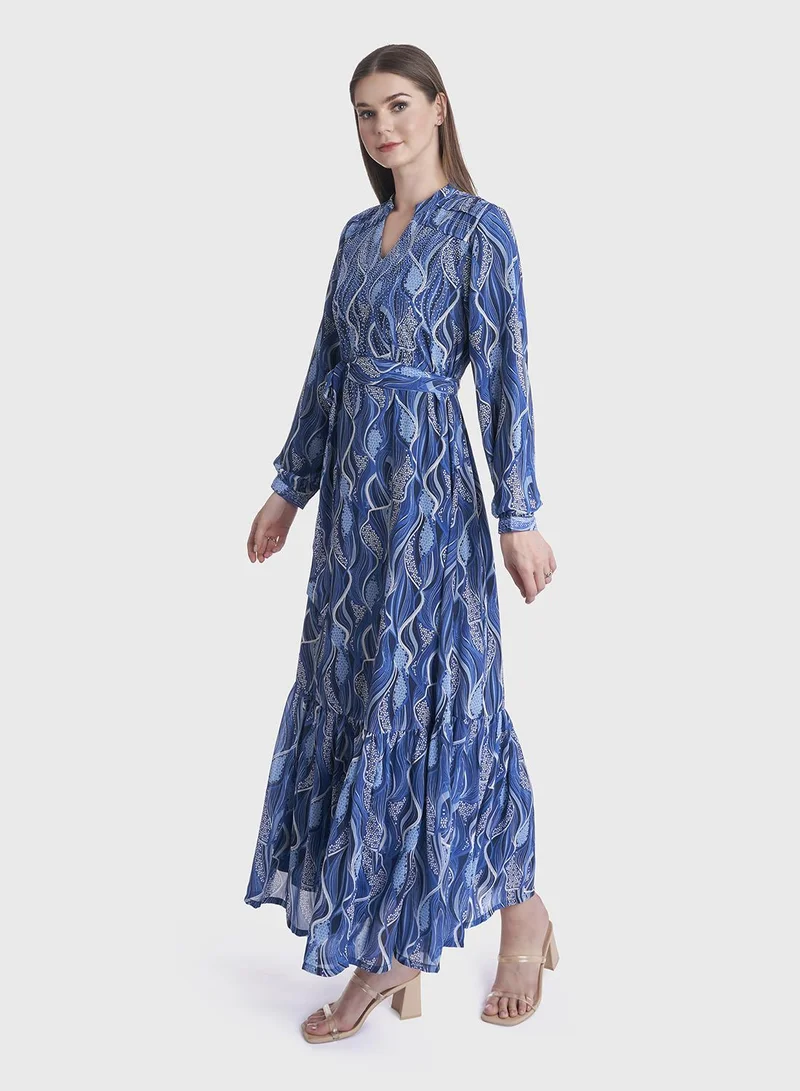 KASHKHA Belted Print Dress