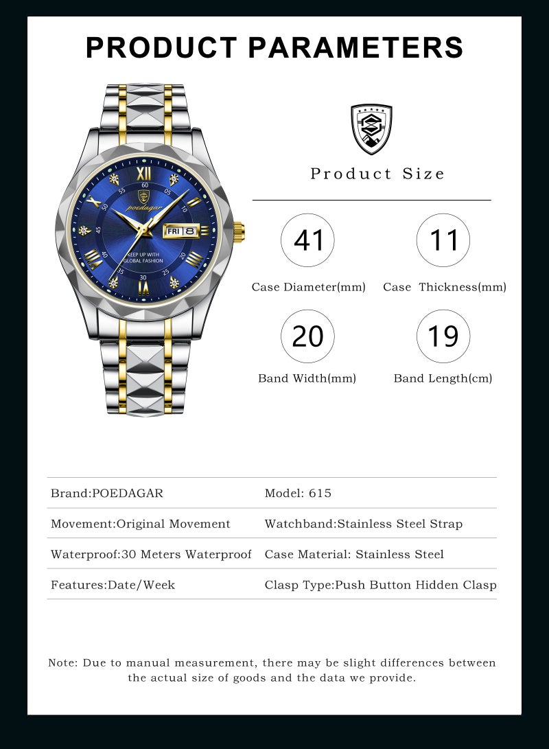 Men's Business Quartz White Dial Two-Tone Steel Watch - Image 9