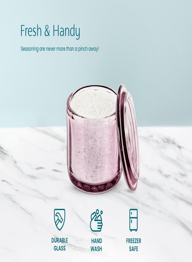 KooK Glass Salt Cellar, with Lid, Embossed Pressed Glass, Clear Storage Container, for Coffee, Sugar, Spices and Candies, Dishwasher Safe, 10 oz, (Pink) - Image 4