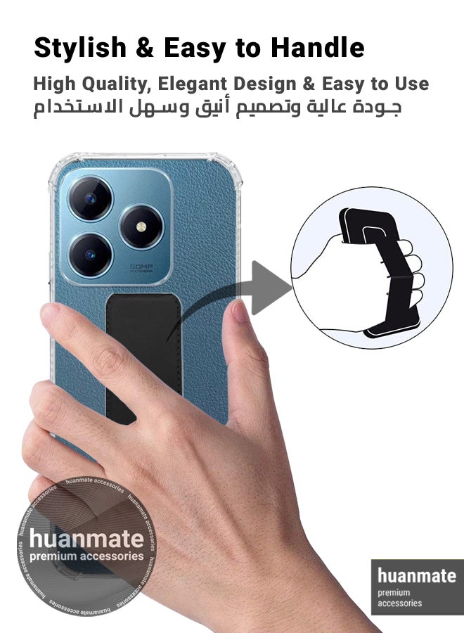 huanmate Realme C63 4G Magnetic Case With Hand Grip Holder & Kickstand - Strong Grip for Magnetic Car Holder, Stylish & Functional, Ultimate Convenience & Hands-Free Viewing - Clear/Black - Image 3