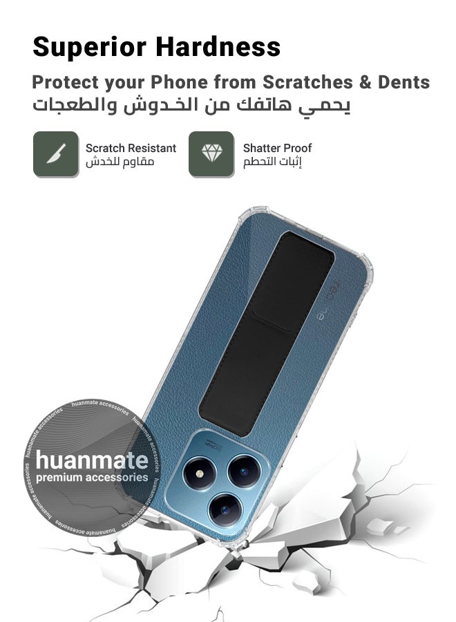 huanmate Realme C63 4G Magnetic Case With Hand Grip Holder & Kickstand - Strong Grip for Magnetic Car Holder, Stylish & Functional, Ultimate Convenience & Hands-Free Viewing - Clear/Black - Image 4