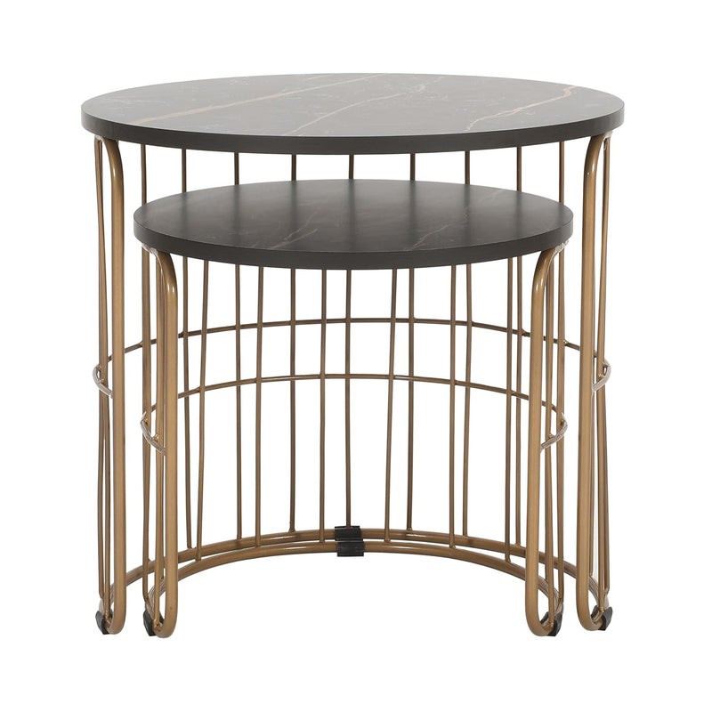 Priti - Nature Lover Golden Coffee Table Nesting Table Set of Two - center table - Tea table for living room - Golden - Black laminated marble table top - Image 3