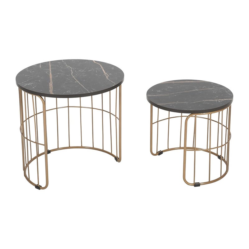 Priti - Nature Lover Golden Coffee Table Nesting Table Set of Two - center table - Tea table for living room - Golden - Black laminated marble table top - Image 4
