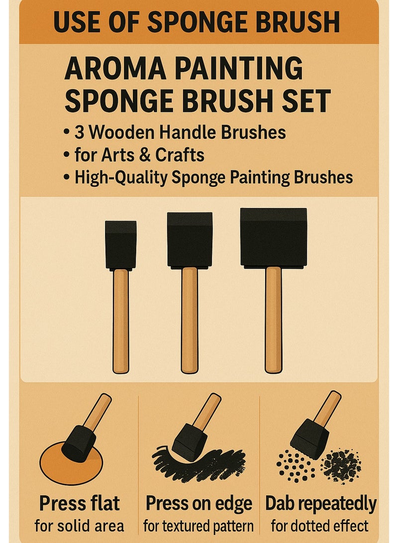 Aroma Painting Sponge Brush Set 3 Wooden Handle Brushes for Arts & Crafts High-Quality Sponge Painting Brushes  Lightweight and Durable  - Image 2