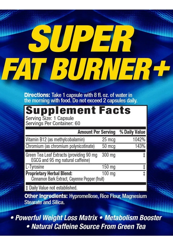 MHP - Super Fat Burner 60 Capsules Advanced Thermogenic Fat Loss Formula Boosts Metabolism - Image 1