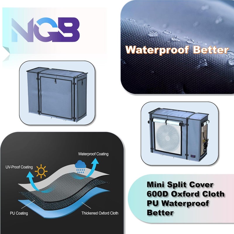 NGB Mini Split Cover for Outdoor Units,38.2"L x 17"W x 32.7"H,AC Protector for 24000-36000 BTU,600D Waterproof Air Conditioner Cover,Grey. - Image 5