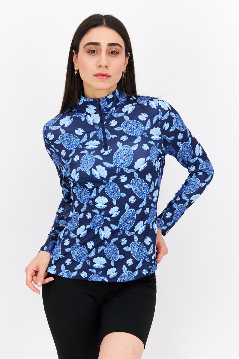 X by Gottex Women Sportswear Fit Long Sleeve Training Top, Navy Blue - Image 1