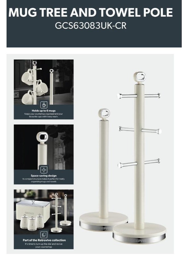 جيباس حامل أكواب ومناشف - GCS63083UK-CR/ يتسع لـ 6 أكواب، هيكل من الفولاذ الكربوني بقاعدة مانعة للانزلاق/ مثالي لحفظ المناشف الورقية ولفائف المطبخ للطبخ والتنظيف - Image 1