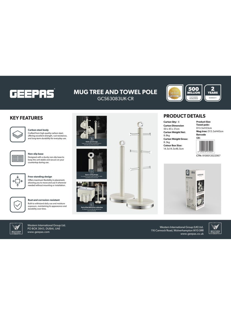 جيباس حامل أكواب ومناشف - GCS63083UK-CR/ يتسع لـ 6 أكواب، هيكل من الفولاذ الكربوني بقاعدة مانعة للانزلاق/ مثالي لحفظ المناشف الورقية ولفائف المطبخ للطبخ والتنظيف - Image 2