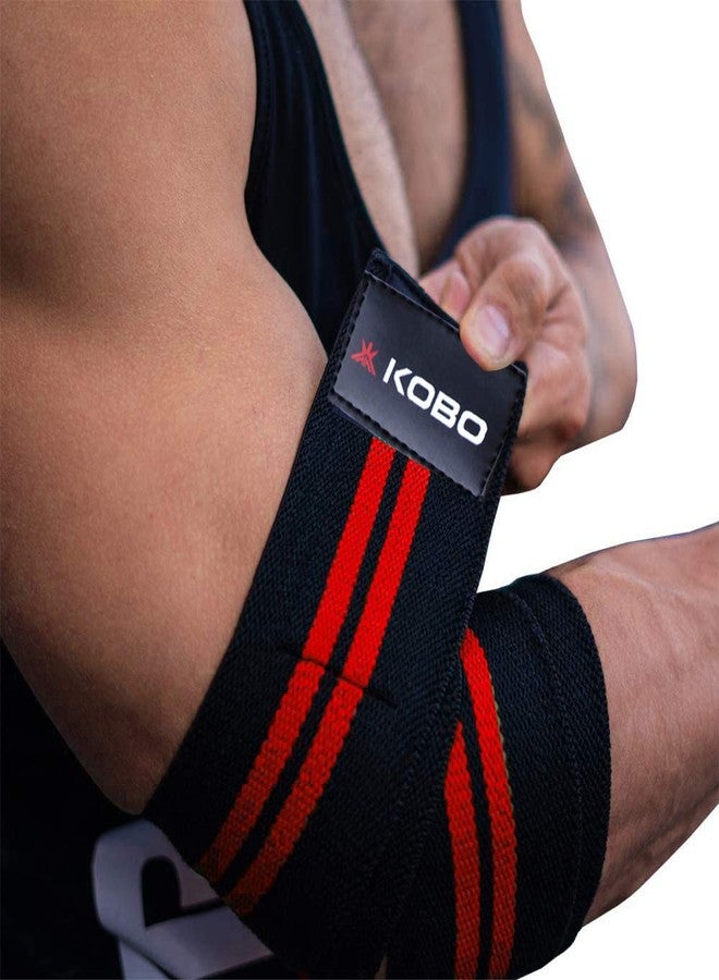 Kobo Power Lifting Elbow Wrap/Elbow Support for Weightlifting Body Building 40 Inches (Pair), Black-RED - Image 1