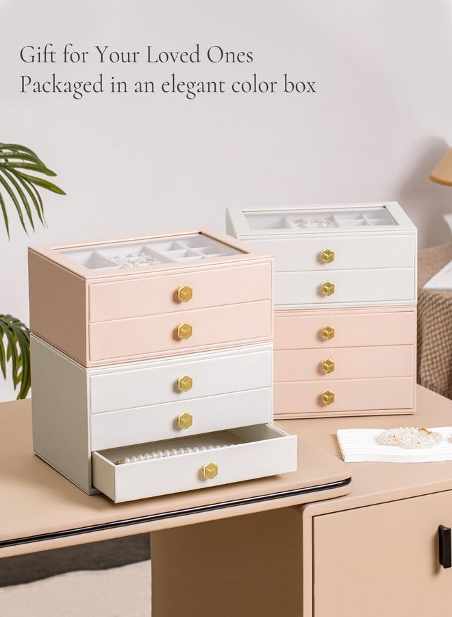 CASEGRACE Jewelry Box for Women with Glass Lid - Leather Jewelry Storage Organizer 2 Drawers for Necklaces, Rings, Earrings & Bracelets, Ideal Gift (White, 2 Layer) - Image 5