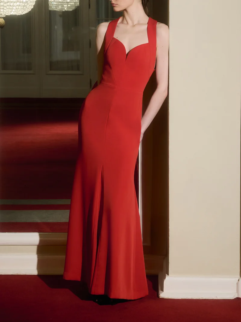 Fitted maxi dress with wide straps