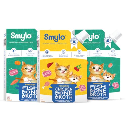 Smylo Summer Cooler, Hydration Rich Fish & Cḩicken Bone Broth for Cats (2+1 Combo) | Rich in Collagen for Bones & Joints Health| Omega 3 & 6 for Shiny Fur & Coat | Cat Food Topper and Cat Supplements - Image 1
