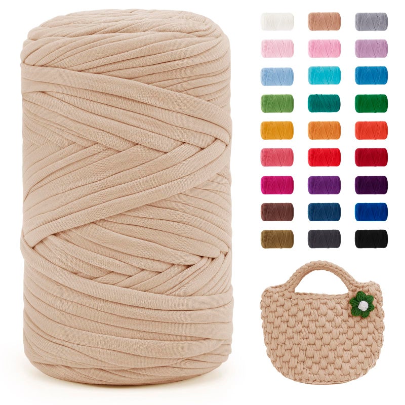 Uiopa Khaki TShirt Yarn 400g120m Elastic Fabric Crochet Cloth T Shirt Yarn Chunky Hand Knitting Polyester Ribbon for Crocheting BagsBasketsRugs Home Decor DIY Crafts