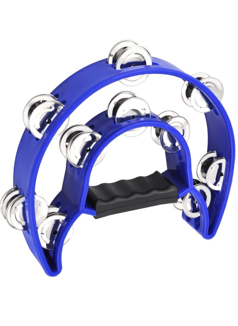 Mike Music - Tambourine Double Row Metal Jingles Hand Held Percussion Half-Moon Tambourines Musical Instrument Gifts for Kids, Adults, KTV, Party - Blue - Image 1