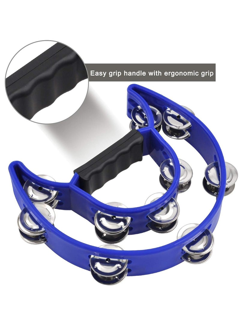Mike Music - Tambourine Double Row Metal Jingles Hand Held Percussion Half-Moon Tambourines Musical Instrument Gifts for Kids, Adults, KTV, Party - Blue - Image 1