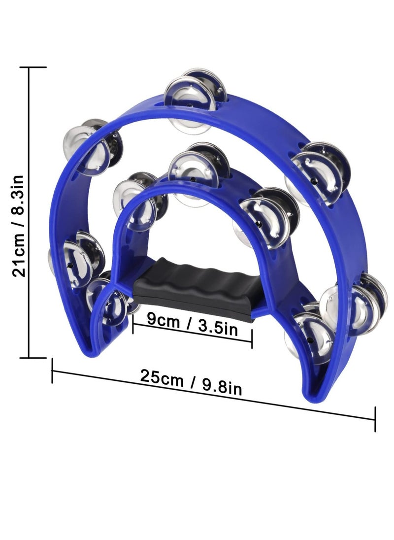 Mike Music - Tambourine Double Row Metal Jingles Hand Held Percussion Half-Moon Tambourines Musical Instrument Gifts for Kids, Adults, KTV, Party - Blue - Image 1