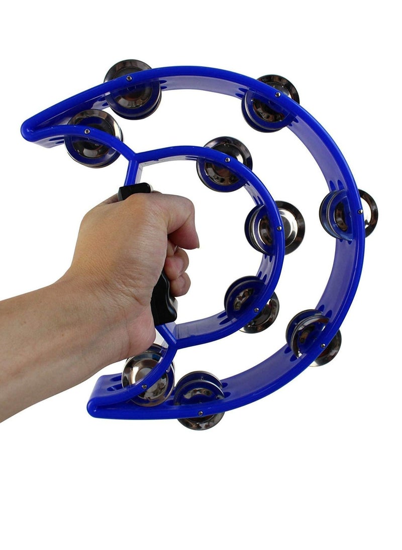 Mike Music - Tambourine Double Row Metal Jingles Hand Held Percussion Half-Moon Tambourines Musical Instrument Gifts for Kids, Adults, KTV, Party - Blue - Image 1