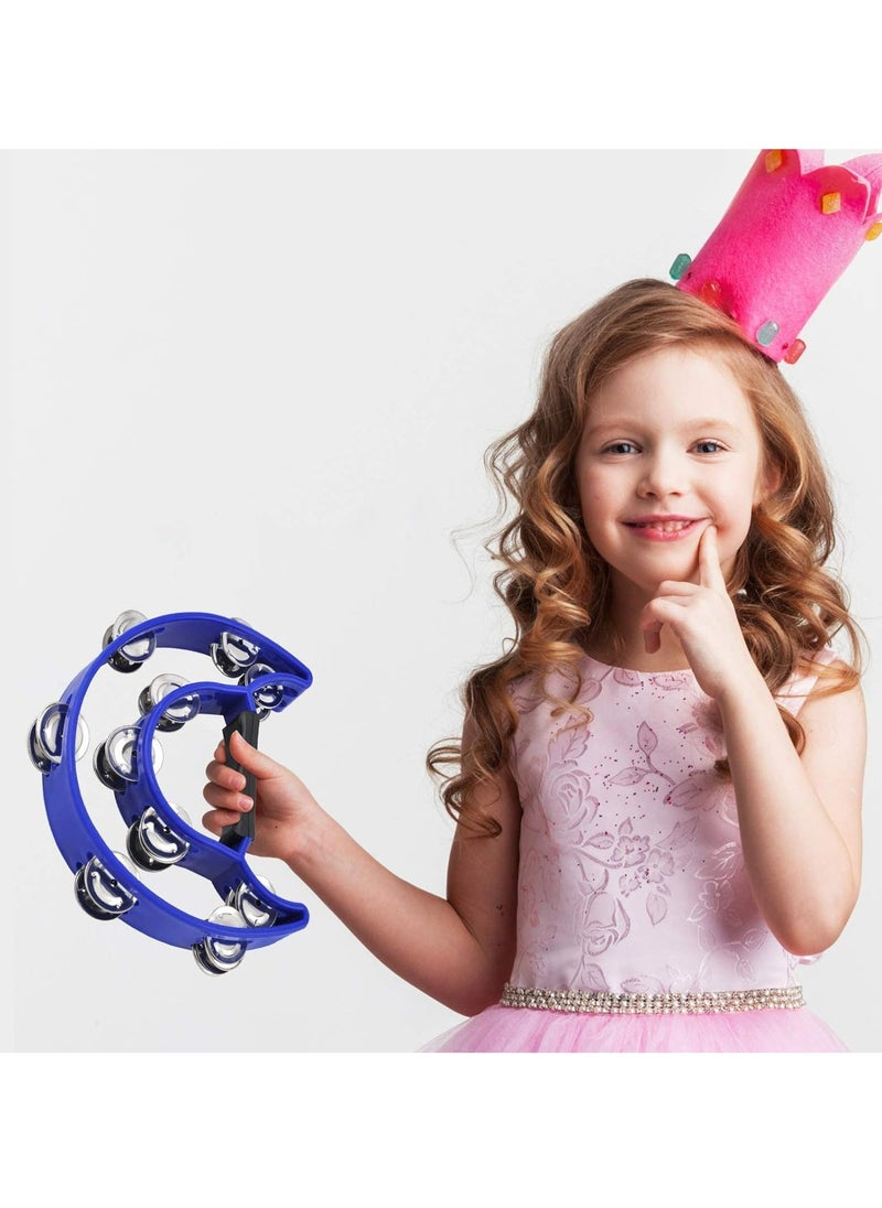 Mike Music - Tambourine Double Row Metal Jingles Hand Held Percussion Half-Moon Tambourines Musical Instrument Gifts for Kids, Adults, KTV, Party - Blue - Image 1