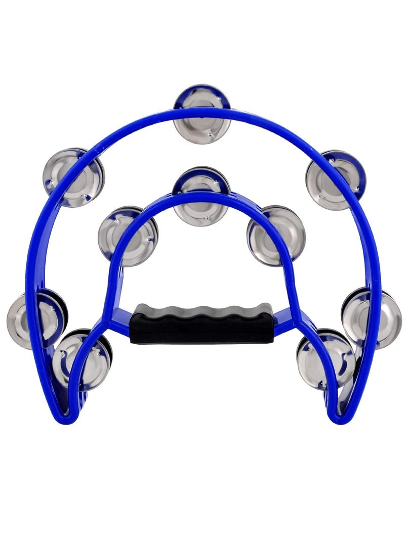 Mike Music - Tambourine Double Row Metal Jingles Hand Held Percussion Half-Moon Tambourines Musical Instrument Gifts for Kids, Adults, KTV, Party - Blue - Image 1